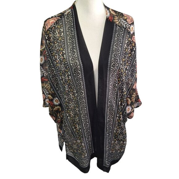 Christopher & Banks Duster Floral Lightweight Small Medium Swim Summer Black - Picture 6 of 7